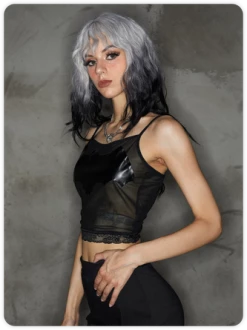 Kollyy Punk Black Mesh Pu Patchwork Halloween Top Tank Top & Cami 9 Kollyy Punk Black Mesh Pu Patchwork Halloween Top Tank Top & Cami -Tops Sales 0007845335e77daa7d211ee5c3d26282