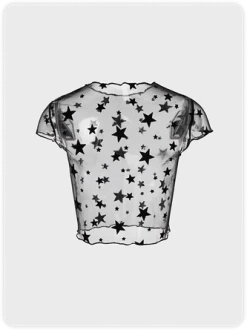 Kollyy Y2K Black Mesh Star Party Top T-Shirt -Tops Sales 0230d36acaedd887e4a783c276a92fdf