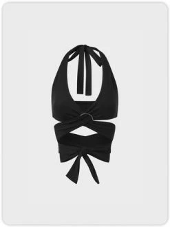 Kollyy Street Black Tie-Up Crossed Front Top Tank Top & Cami