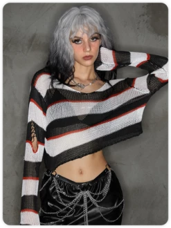 Kollyy Punk Black Cut Out Halloween Top Sweater