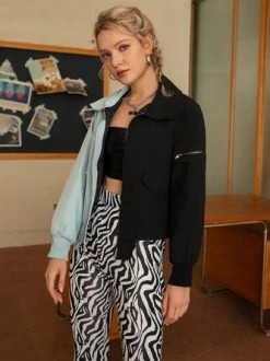 Kollyy Casual Black Blue Top Outwear