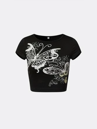 Kollyy Y2K Black Butterfly Short Sleeves Top T-Shirt 2 Kollyy Y2K Black Butterfly Short Sleeves Top T-Shirt - Image 2
