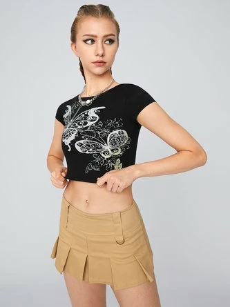 Kollyy Y2K Black Butterfly Short Sleeves Top T-Shirt 6 Kollyy Y2K Black Butterfly Short Sleeves Top T-Shirt - Image 6