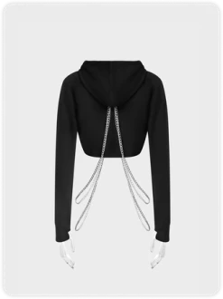 Kollyy Street Black Hooded Metal Chain Top Hoodie & Sweatshirt -Tops Sales 0697b45503d7155afec405b65536531c