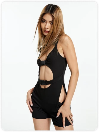 Kollyy Edgy Black Buckle Cut Out Cyberpunk Top Jumpsuit 3 Kollyy Edgy Black Buckle Cut Out Cyberpunk Top Jumpsuit - Image 3
