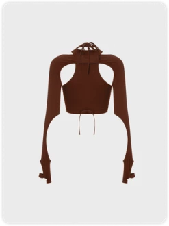 Kollyy Red Brown Lace-Up Design Cut Out Top T-Shirt -Tops Sales 0735a30f0f428501571bc97aa3278dfa