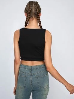 Kollyy Black Hotfix Rhinestone Crew Neck Top Tank Top & Cami -Tops Sales 076f50476460afae01c62d83b0d86366