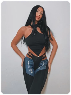 Kollyy Street Black Cut Ou Sleeveless Top Tank Top & Cami -Tops Sales 07a591107137d3b04af8d593a4f65100