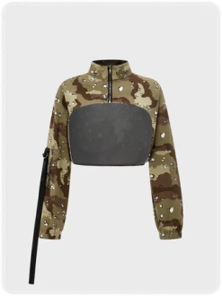 Kollyy Edgy Camouflage Gray Camo Geometric Design Top Outwear