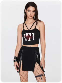 Kollyy Punk Black Lace-Up Design Graffiti Halloween Top Tank Top & Cami 13 Kollyy Punk Black Lace-Up Design Graffiti Halloween Top Tank Top & Cami -Tops Sales 094ba02ca9f9d29e169e273f355e1224