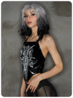 Kollyy Punk Black Graphic Leather Halloween Top Tank Top & Cami -Tops Sales 09bc6103702e1e821dcc7b2f95d6a1a9