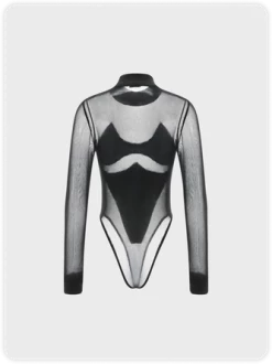 Kollyy Edgy Black Asymmetrical Design Mesh Top Bodysuit -Tops Sales 09d5a76ddfbdf755db56253afb3df181