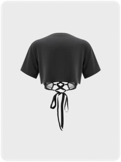 Kollyy Street Gray Graphic Patchwork Lace Up Top T-Shirt -Tops Sales 09dacecb2ca794ef906c51989e28bc57