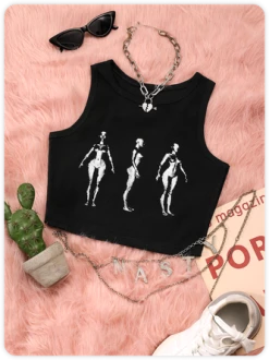 Kollyy Punk Black Figure Halloween Top Tank Top & Cami