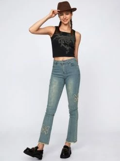 Kollyy Black Hotfix Rhinestone Crew Neck Top Tank Top & Cami -Tops Sales 0bd53c98fc067e145f827d7dc1d92e38