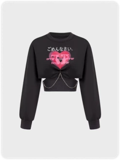 Kollyy Y2k Gray Heart Metal Chain Top Hoodie & Sweatshirt