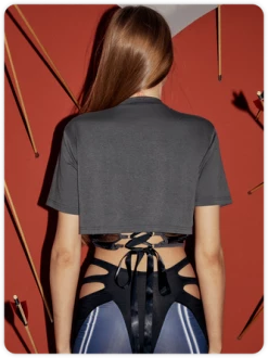 Kollyy Street Gray Graphic Patchwork Lace Up Top T-Shirt -Tops Sales 0cec400c0eea708bd364a71a3412fced