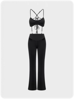 Kollyy Street Black Cut Out Spaghetti Strap Backless Top Jumpsuit