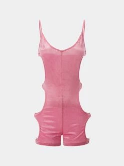Kollyy Pink Cut Out Velvet Top Jumpsuit