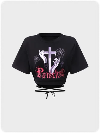 Kollyy Punk Black Graphic Lace Up Halloween Top T-Shirt 1 Kollyy Punk Black Graphic Lace Up Halloween Top T-Shirt