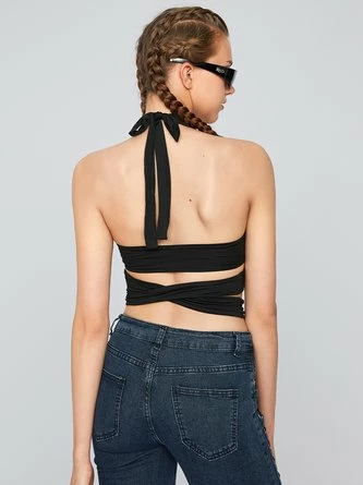 Kollyy Street Black Tie-Up Crossed Front Top Tank Top & Cami 8 Kollyy Street Black Tie-Up Crossed Front Top Tank Top & Cami - Image 8