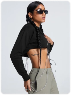 Kollyy Street Black Hooded Metal Chain Top Hoodie & Sweatshirt -Tops Sales 0fdc2a3806df97102fc6116470df285e