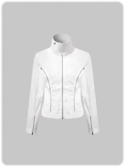 Kollyy Street White Zip Up Metal Top Outwear