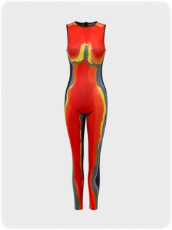 Kollyy Edgy Red Body Print Top Jumpsuit