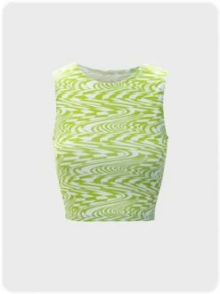 Kollyy Fashion Green Water Wave Sleeveless Top Tank Top & Cami
