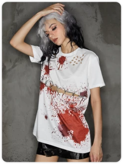 Kollyy Punk White Graffiti Metal Cut Out Halloween Top T-Shirt 11 Kollyy Punk White Graffiti Metal Cut Out Halloween Top T-Shirt -Tops Sales 10be9aaf965ca8972d9c434ccdb77514