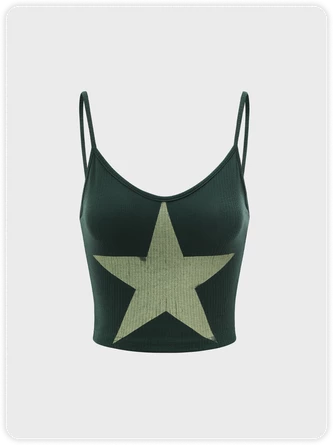 Kollyy Street Green Star Top Tank Top & Cami 1 Kollyy Street Green Star Top Tank Top & Cami