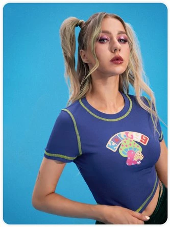 Kollyy Vacation Navy Blue Cartoon Short Sleeves Top T-Shirt 3 Kollyy Vacation Navy Blue Cartoon Short Sleeves Top T-Shirt - Image 3