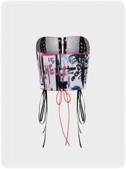 Kollyy Edgy White Graffiti Lace Up Halloween Top Women Top -Tops Sales 11bdb5786474b2cba36cd5e0c8429943