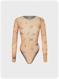 Kollyy Y2k Khaki Mesh Top Bodysuit