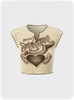 Kollyy Street Khaki Letter Slim Top T-Shirt