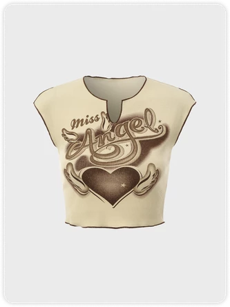 Kollyy Street Khaki Letter Slim Top T-Shirt 1 Kollyy Street Khaki Letter Slim Top T-Shirt