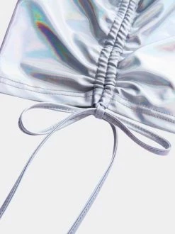 Kollyy Y2K Silver Laser Fabric Drawstring Halter Top Tank Top & Cami -Tops Sales 130512ebecd711425580233923627bcb