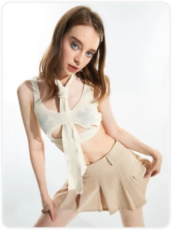 Kollyy Y2K Khaki Backless Cut Out Top Sweater