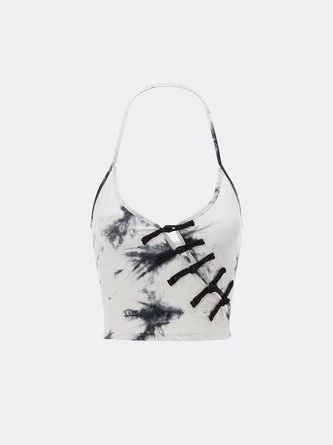 Kollyy Fashion Black-White Tie Dye Disc Buckle Halter Top Tank Top & Cami 1 Kollyy Fashion Black-White Tie Dye Disc Buckle Halter Top Tank Top & Cami