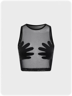 Kollyy Edgy Black Mesh Hand Party Top Tank Top & Cami