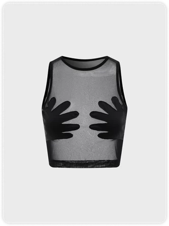 Kollyy Edgy Black Mesh Hand Party Top Tank Top & Cami 1 Kollyy Edgy Black Mesh Hand Party Top Tank Top & Cami
