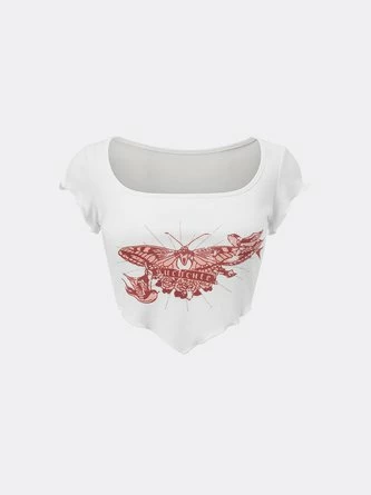 Kollyy Y2K White Butterfly Square Neck Top T-Shirt 2 Kollyy Y2K White Butterfly Square Neck Top T-Shirt - Image 2