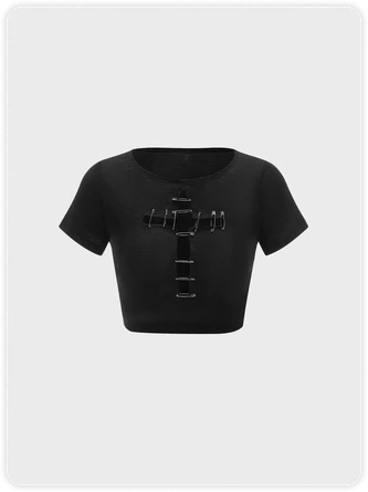 Kollyy Street Black Metal Cut Out Top T-Shirt 1 Kollyy Street Black Metal Cut Out Top T-Shirt