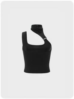 Kollyy Street Black Asymmetrical Design Metal Top Tank Top & Cami -Tops Sales 16ec63b9fc056c14abe9364d2ae8e483
