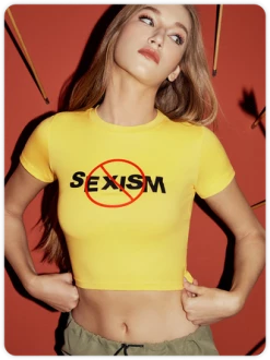 Kollyy Street Yellow Letter Slogan Top T-Shirt