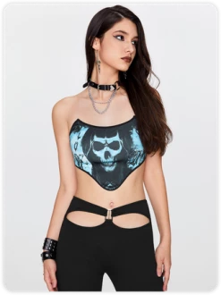 Kollyy Blue Skull Geometric Design Halloween Top Tank Top & Cami