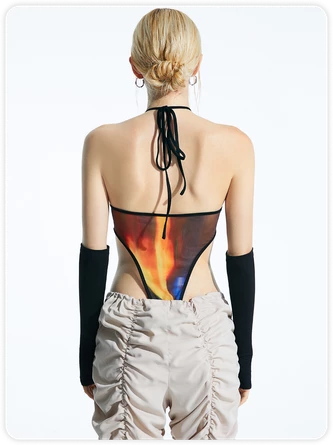 Kollyy Multicolor Halter Patchwork Backless Top Bodysuit 6 Kollyy Multicolor Halter Patchwork Backless Top Bodysuit - Image 6