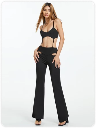 Kollyy Street Black Cut Out Spaghetti Strap Backless Top Jumpsuit 3 Kollyy Street Black Cut Out Spaghetti Strap Backless Top Jumpsuit - Image 3