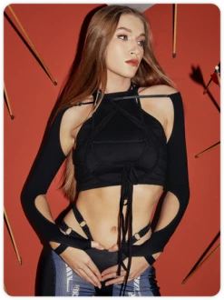 Kollyy Punk Black Lace-Up Design Cut Out Top T-Shirt 21 Kollyy Punk Black Lace-Up Design Cut Out Top T-Shirt -Tops Sales 18cee59bb0a1394aac151d2896c0d3f4