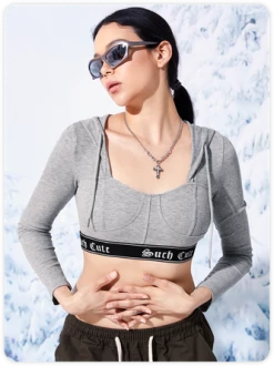 Kollyy Street Gray Band Hoodie Top T-Shirt